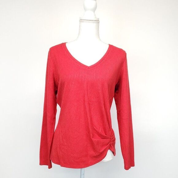 NIC+ZOE Cozy Long Sleeve Rib Knit Twist Top Pop Red Medium - Picture 6 of 12
